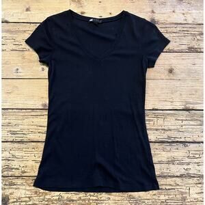 Carole Little Women’s Size S Black Pima Cotton V-Neck Short Sleeve Shirt